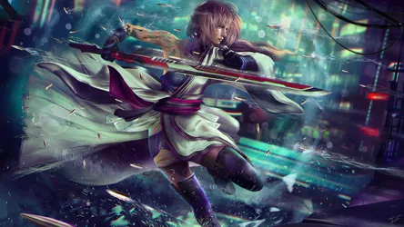 Lightning: Neon Warrior of the Cyber Realm - free fantasy wallpaper 3840×2160