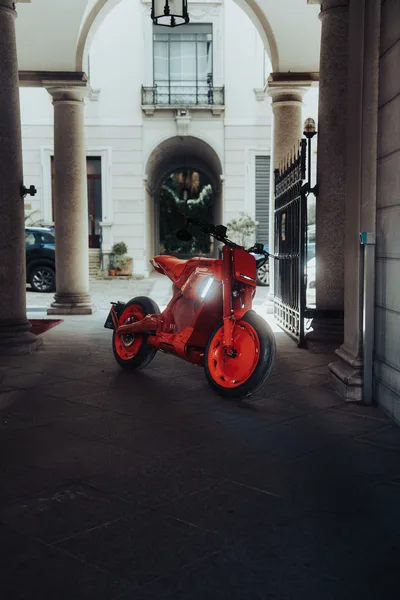 Red Urban Electric Motorcycle In Classic Courtyard - free cars & vehicles wallpaper 4672×7008
