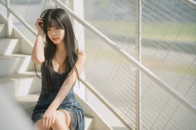 Seated in a Dress, Stairs - free people & portraits wallpaper 6144×4096