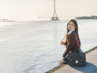 Seated in a School Uniform, Water - free people & portraits wallpaper 4096×3072