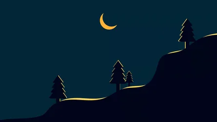 Moonlit Forest Path Under Crescent Night - free space wallpaper 7680×4320