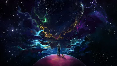 Cosmic Dreams: Standing Under the Starlit Sky - free cyberpunk wallpaper 7680×4320