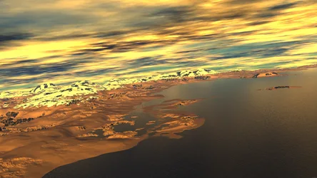 Golden Coastal Sunset Over Remote Sandy Shores - free gaming wallpaper 7680×4320