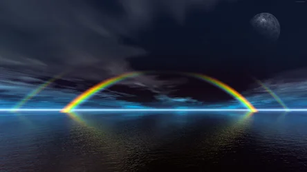 Moonlit Rainbow Over Nocturnal Waters - free gaming wallpaper 7680×4320