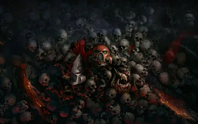 Crimson Warlord Among The Skulls - free cyberpunk wallpaper 2880×1800