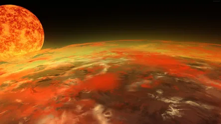 Solar Embrace: A Desert Planet Under the Star's Glow - free space wallpaper 7680×4320