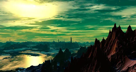 Emerald Skies Over Ancient Mountains - free gaming wallpaper 3840×2048