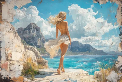 Blonde-Haired Beauty by the Ocean - free art & design wallpaper 4247×2831