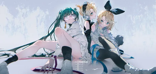 Blonde-Haired Two Women in a Skirt - free anime wallpaper 8370×4000