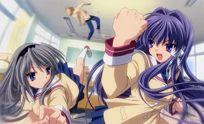 Purple-Haired Two Women in a School Uniform - free cartoons & comics wallpaper 4131×2513
