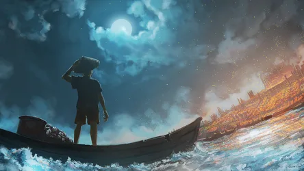 Guy by the Ocean, from Behind - free anime wallpaper 1920×1080