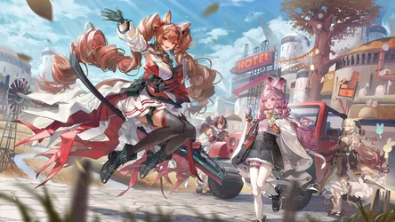 Brown-Haired Group of Women in a Dress and Thighhighs - free anime wallpaper 3840×2160