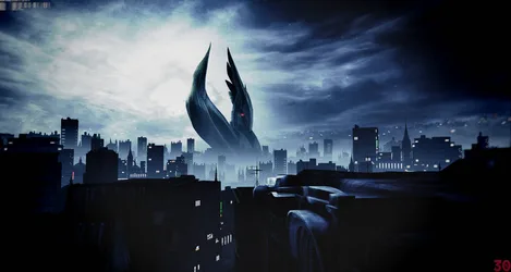 Dark Metropolis Under Stormy Skies - free cyberpunk wallpaper 4800×2560