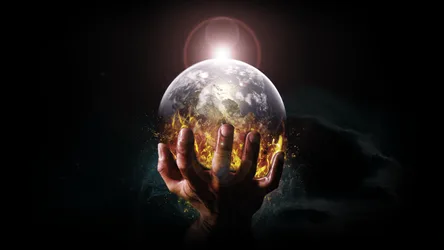 Hands Holding Earth's Burning Future - free cyberpunk wallpaper 1191×670