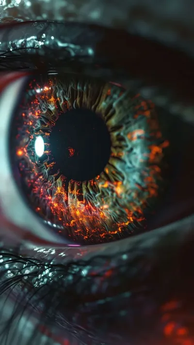 Fiery Eye Beneath Water's Surface - free cyberpunk wallpaper 736×1308