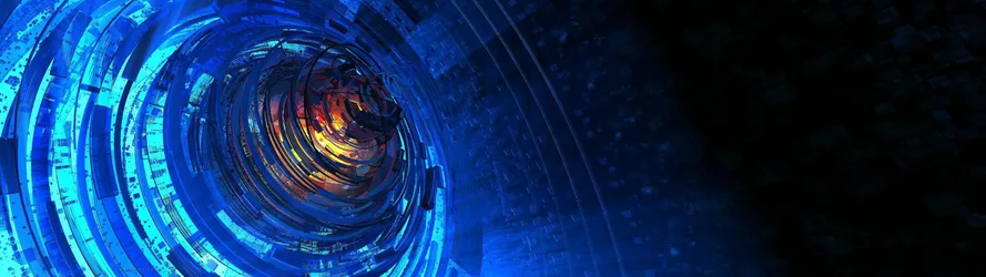 Cosmic Portal: Digital Ripples Through Space - free sci-fi wallpaper 3839×1079