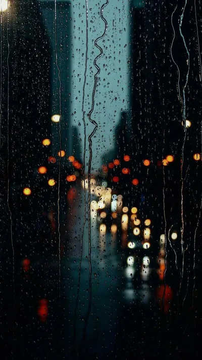 Rainy Night City Lights Through Wet Glass - free space wallpaper 736×1308