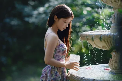 Brown-Haired Girl in a Dress in the Water - free people & portraits wallpaper 6240×4160