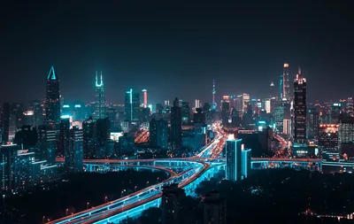 Neon City Nights: Urban Skyline Glow - free space wallpaper 3000×1895