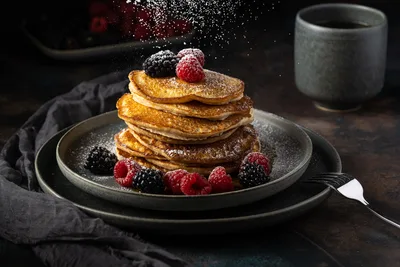 Powdered Pancakes with Fresh Berries - free nature wallpaper 8353×5569