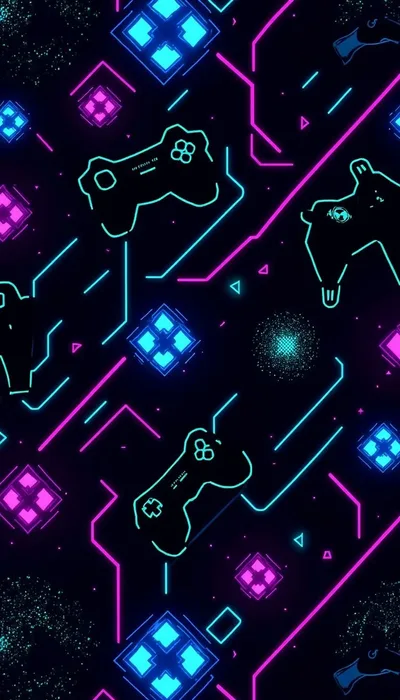 Neon Gaming Galaxy: Controllers in the Stars - free gaming wallpaper 768×1344