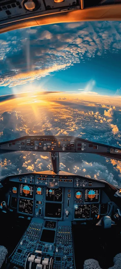 Cockpit Sunrise Above Golden Clouds - free wallpaper 736×1632