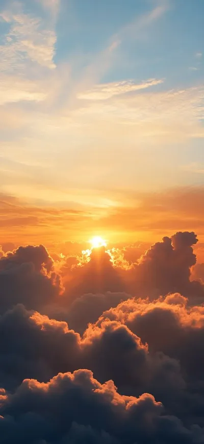 Heavenly Sunset Through Golden Clouds - free landscapes wallpaper 736×1600