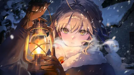 Blonde-Haired Muse in the Snow - free anime wallpaper 4000×2250