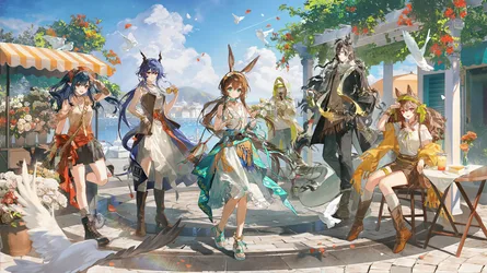 Blue-Haired Group of Women in a Dress - free anime wallpaper 6704×3768