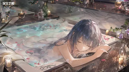 Black-Haired Model in a Bathtub - free anime wallpaper 3840×2160
