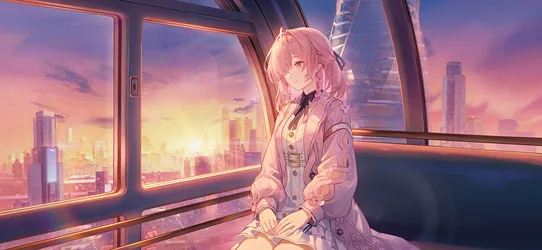 Seated Muse in a Dress - free anime wallpaper 4096×1890
