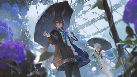 Rain: Brown-Haired Two Women in a Dress - free anime wallpaper 3840×2160