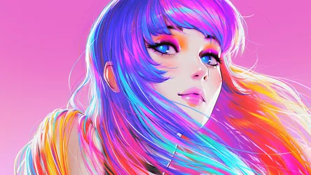 Portrait of a Purple-Haired Beauty - free art & design wallpaper 1920×1080