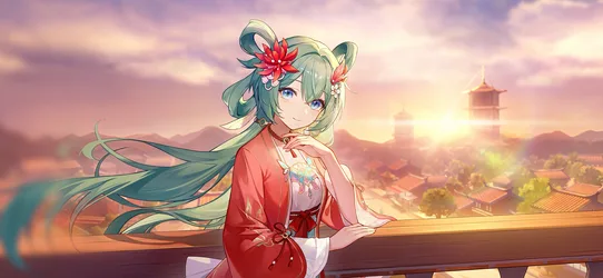 Portrait of a Green-Haired Model in a Dress - free anime wallpaper 4096×1890