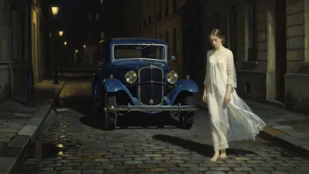 Brown-Haired Girl on a City Street - free art & design wallpaper 4096×2304
