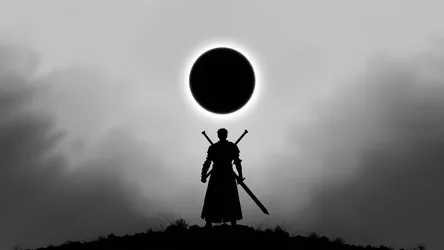 Guy with a Sword in the Grass - free wallpaper 5120×2880
