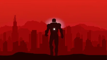 Iron Guardian Over Crimson City - free cyberpunk wallpaper 2560×1440