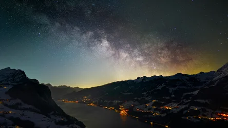 Alpine Night: Stars Over Snow-Capped Mountains - free wallpaper 6144×3456