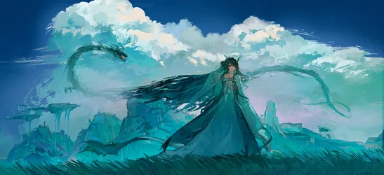 Emerald Winds: Dusk's Ascendant Journey - free wallpaper 6786×3099