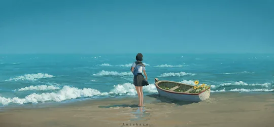 Seaside Contemplation at Dawn - free wallpaper 4000×1851