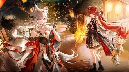 Red-Haired Two Women at Night - free anime wallpaper 8000×4500