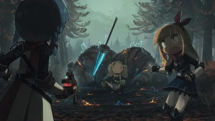 Three Women with a Sword in a Forest - free gaming wallpaper 3200×1800