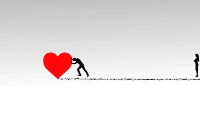 Silhouette Figure Pushing Red Heart Toward Woman - free wallpaper 2048×1365