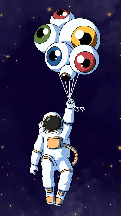 Astronaut Floating With Colorful Eye Balloons - free space wallpaper 2160×3840