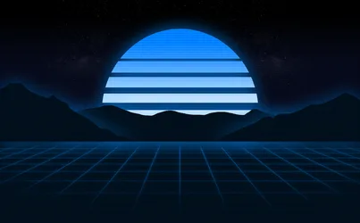 Neon Horizon: Digital Sunset Over Starlit Lands - free wallpaper 3300×2048