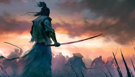 Samurai's Last Stand at Dusk - free fantasy wallpaper 3071×1753