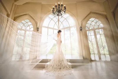 Black-Haired Woman in a Wedding Dress, from Behind - free wallpaper 2048×1367