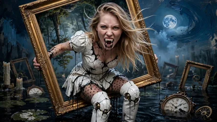 Vampire Woman Bursting Through Golden Frame - free wallpaper 5120×2880