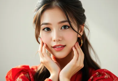 Asian Woman in Red Traditional Garment Portrait - free wallpaper 6080×4160
