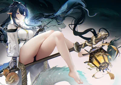 Anime Woman with Dark Hair and Ornate Weapon - free art & design wallpaper 5000×3509